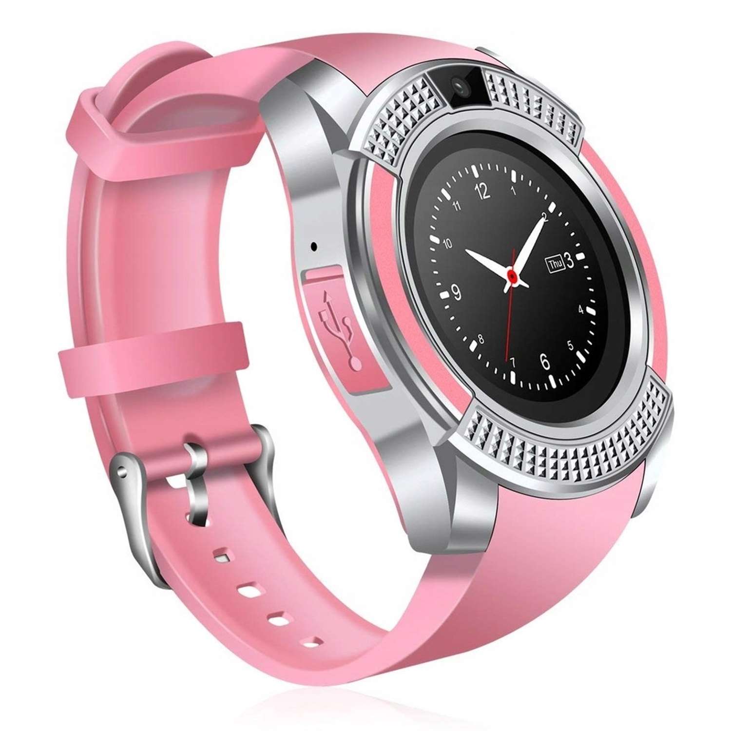 Смарт-часы наручные розовые CASTLELADY с камерой Smart Watch DZ 09 умные - фото 1