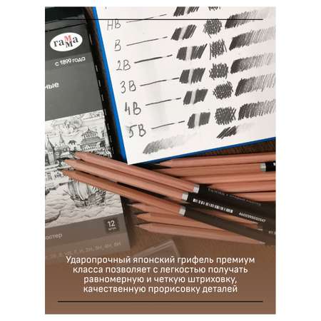 Набор карандашей Гамма чернографитных 12 шт 5B-5H картонная упаковка европодвес