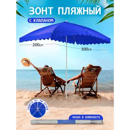 Зонт пляжный BABY STYLE от солнца большой 2х3 м плащевка с клапаном квадратный Oxford синий