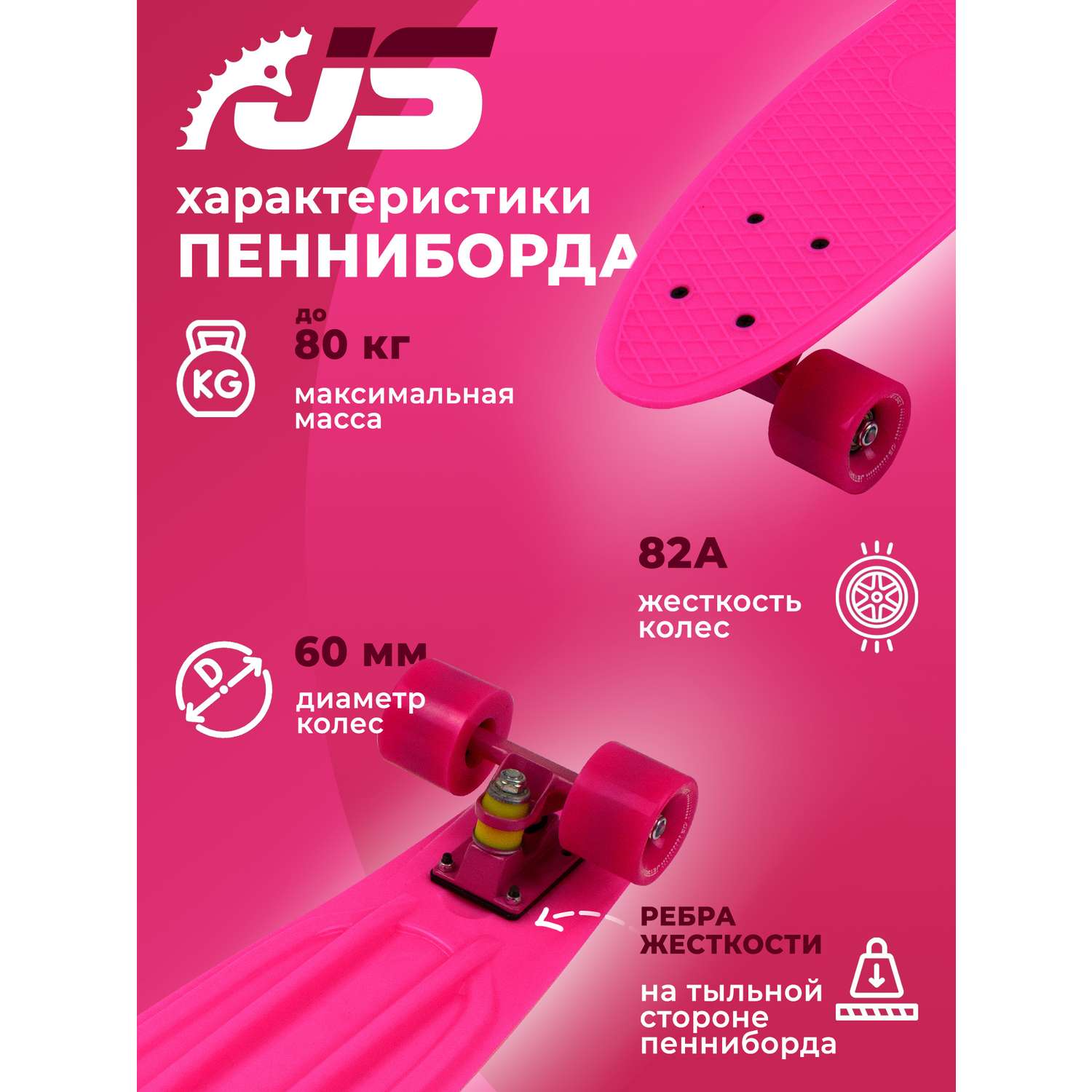 Скейтборд JETSET Скейтборд детский- розовый - фото 3