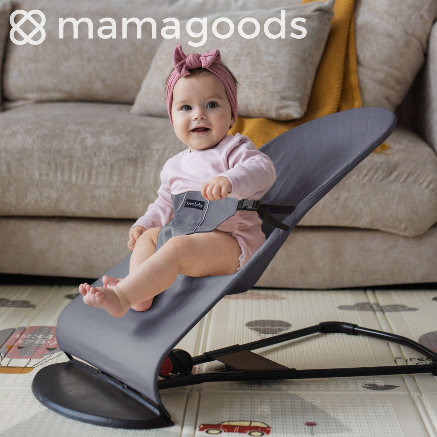 Детский складной шезлонг Mamagoods для новорожденных от 0 кресло качалка для малышей B2 - фото 1