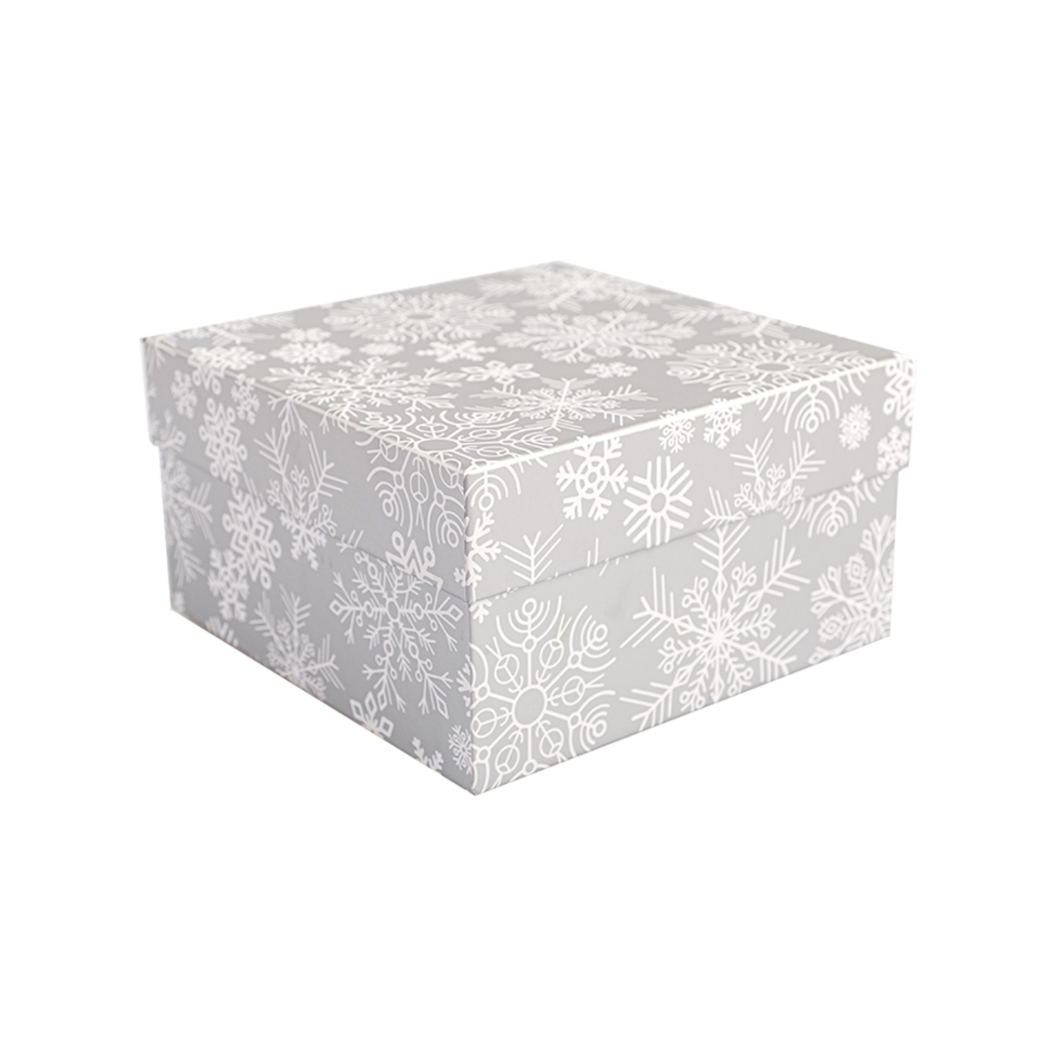 Коробка подарочная Cartonnage Снежинки серый металлик квадратная - фото 1