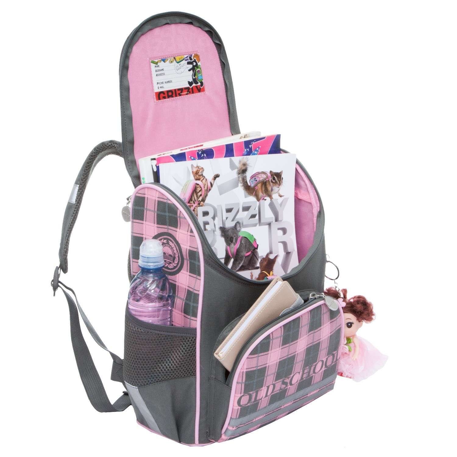 Рюкзак Grizzly Клетка для девочек Розовый - фото 4