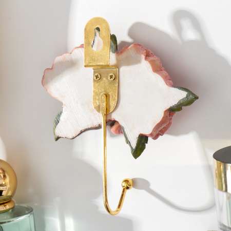 Крючок Sima-Land декоративный полистоун металл «Розовые пионы» 11х10.3 см