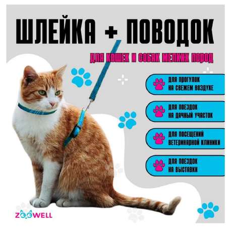 Шлейка с поводком для кошек ZDK ZooWell универсальная