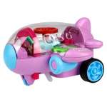 Самолет игрушка для детей 1TOY Движок розовый прозрачный с шестеренками светящийся на батарейках