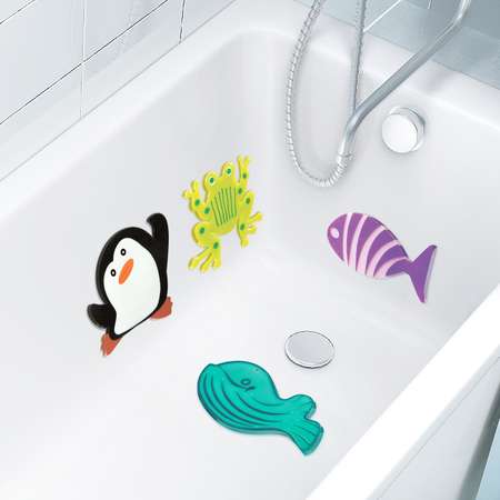 Набор мини-ковриков VALIANT для ванной комнаты «Морская забава» на присосках 4 шт. Микс