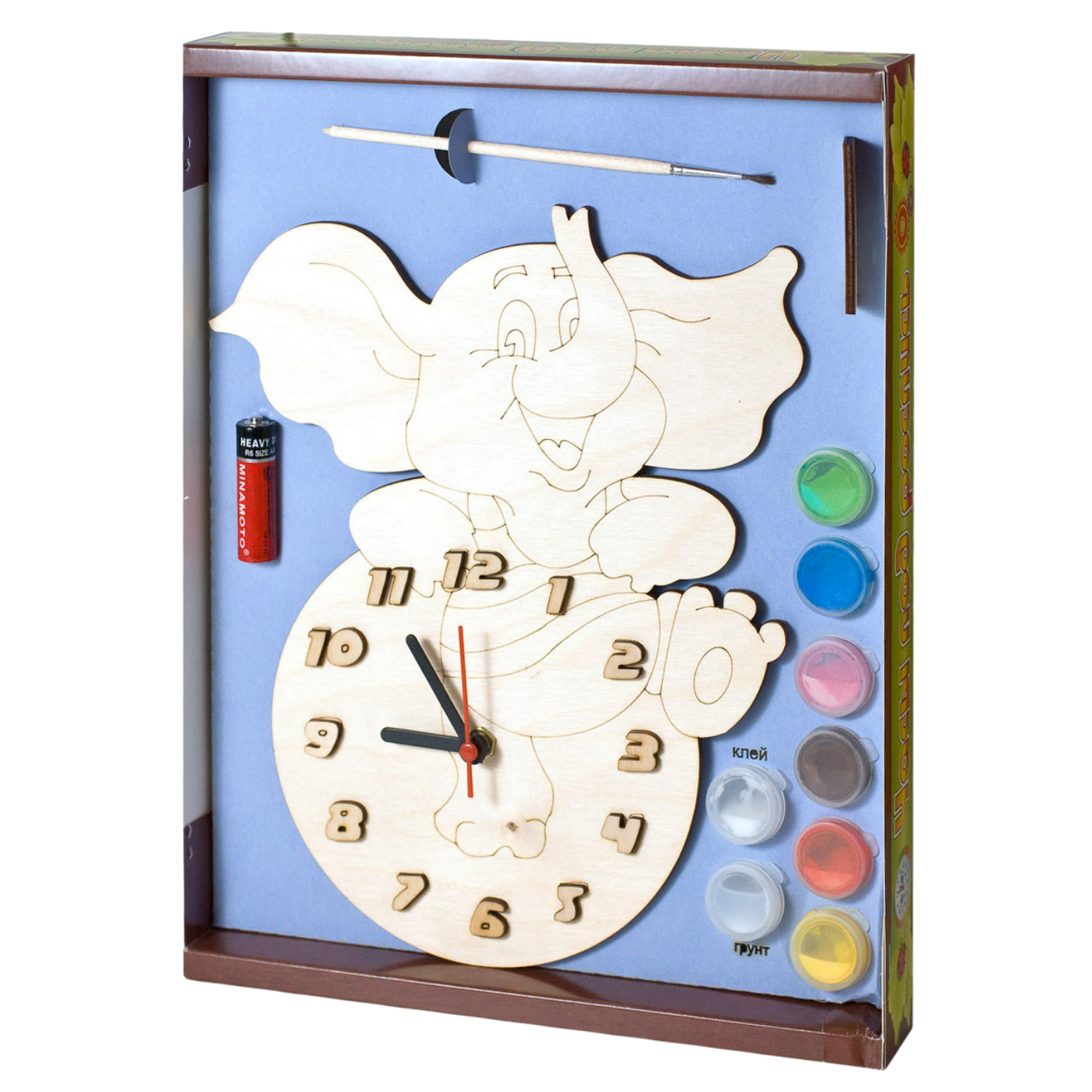 Набор для творчества Нескучные игры Часы с циферблатом Слоник с красками - фото 1