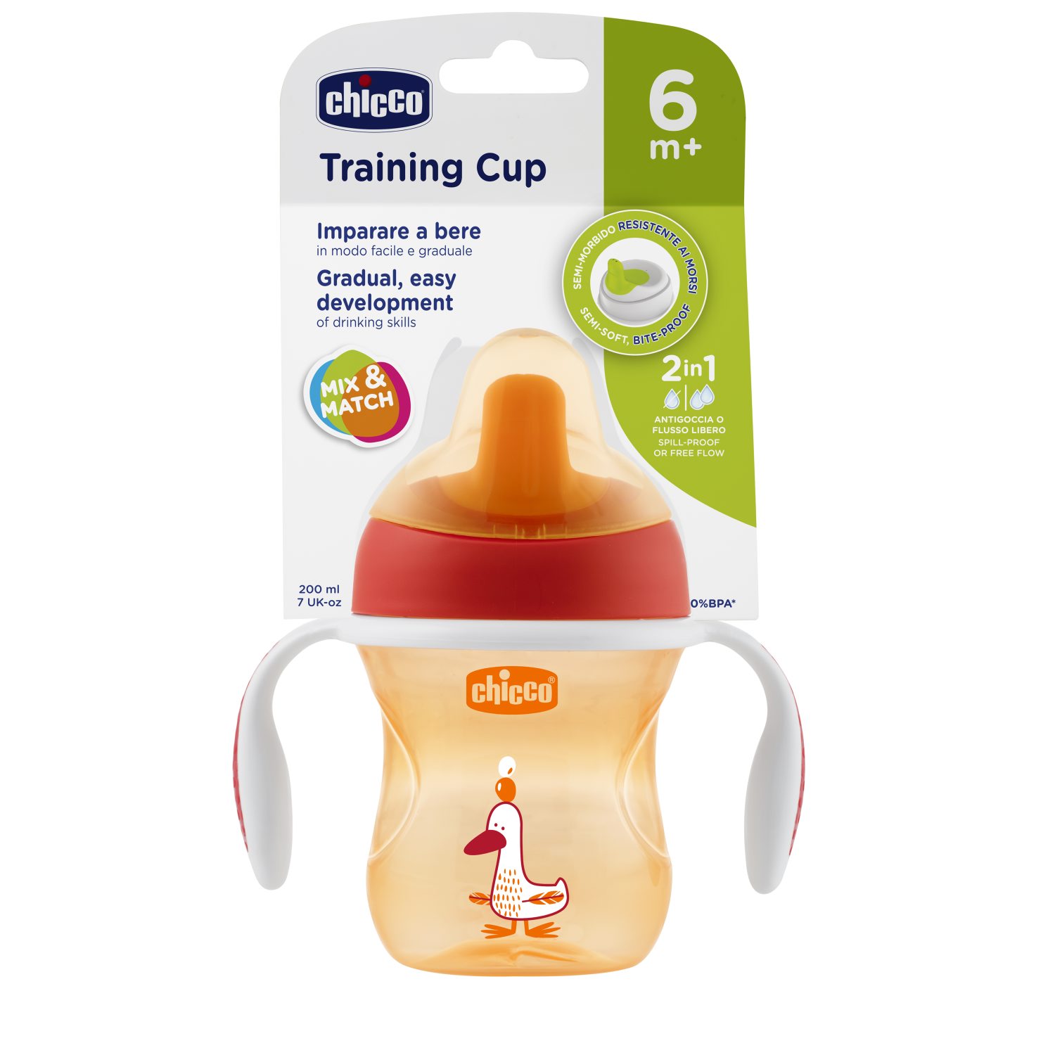 Поильник Chicco Training Cup для детей от 6 месяцев оранжевый - фото 4