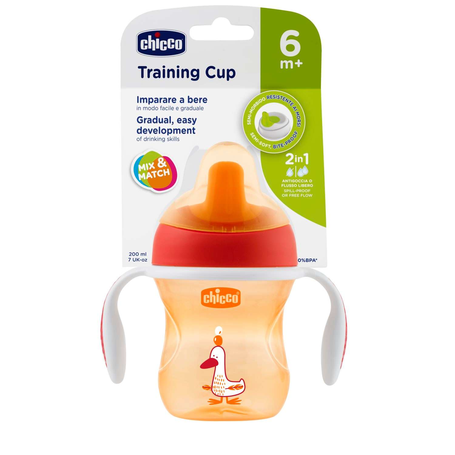 Поильник Chicco Training Cup для детей от 6 месяцев оранжевый - фото 4
