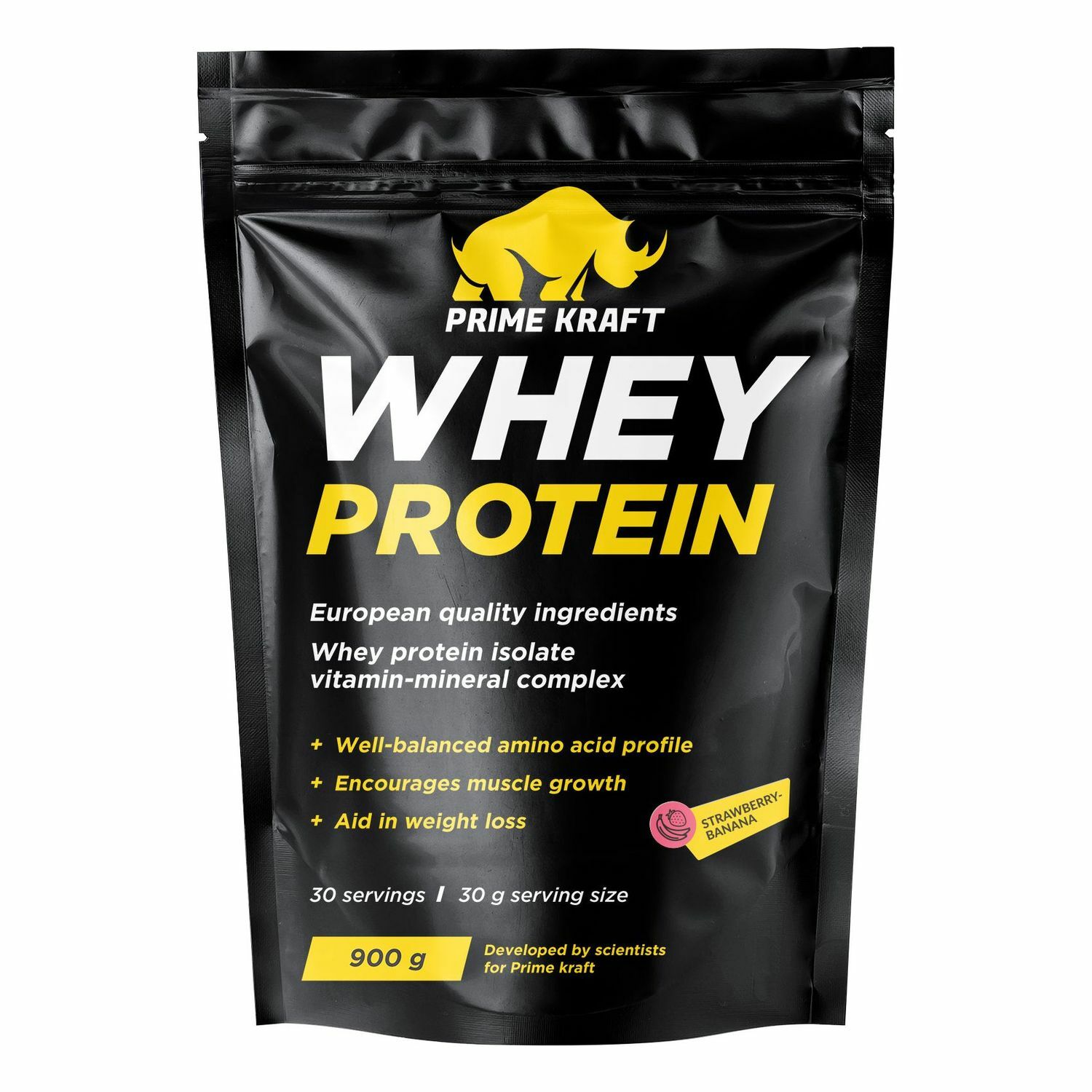 Протеин сывороточный Prime Kraft Whey клубника-банан 900г - фото 1