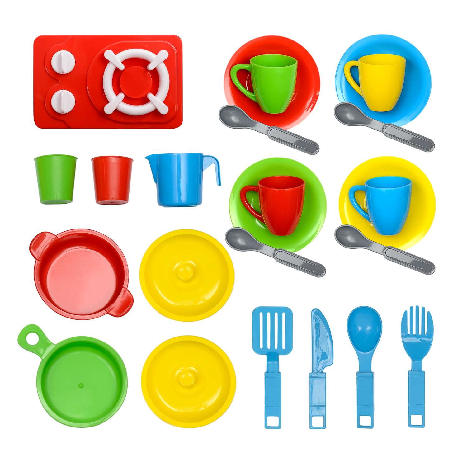 Игровой набор для кухни Green Plast детская игрушечная посудка с плитой 24 предмета - фото 1