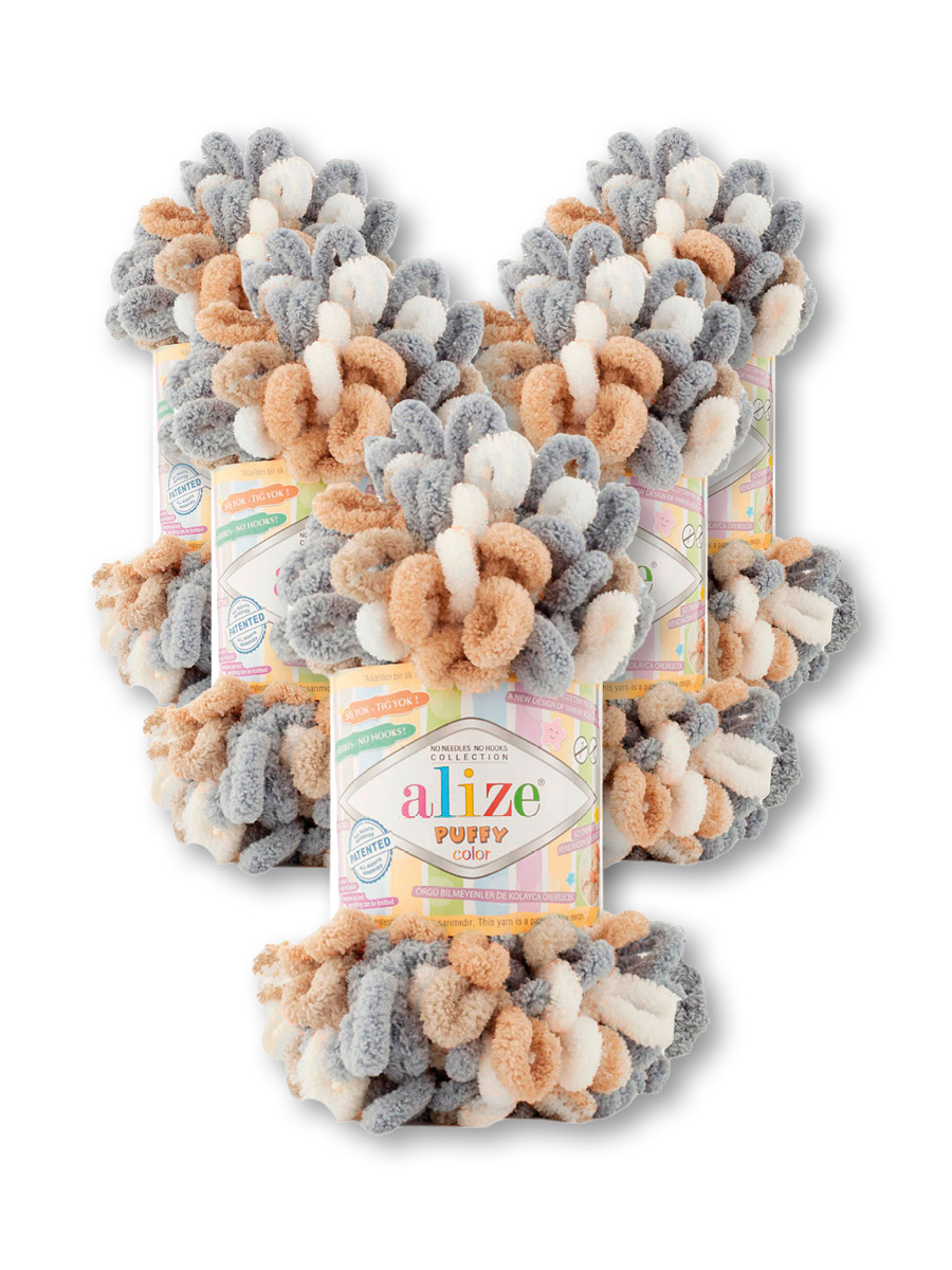 Пряжа для вязания Alize puffy color 100 г 9 м микрополиэстер плюшевая мягкая 6395 секционный 5 мотков - фото 3