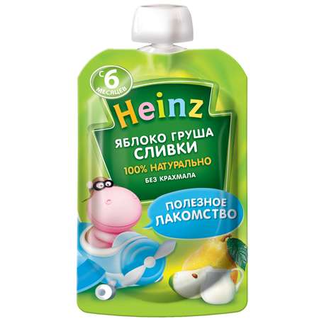 Пюре Heinz яблоко-груша-сливки пауч 90г с 6месяцев