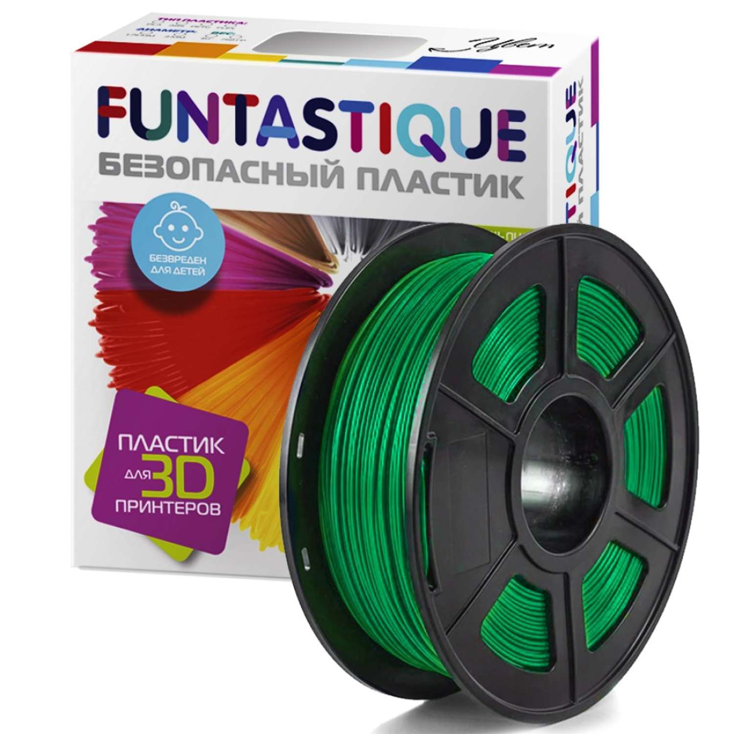 Пластик для 3D печати FUNTASTIQUE PETG 1.75 мм1 кг цвет Изумрудный - фото 1