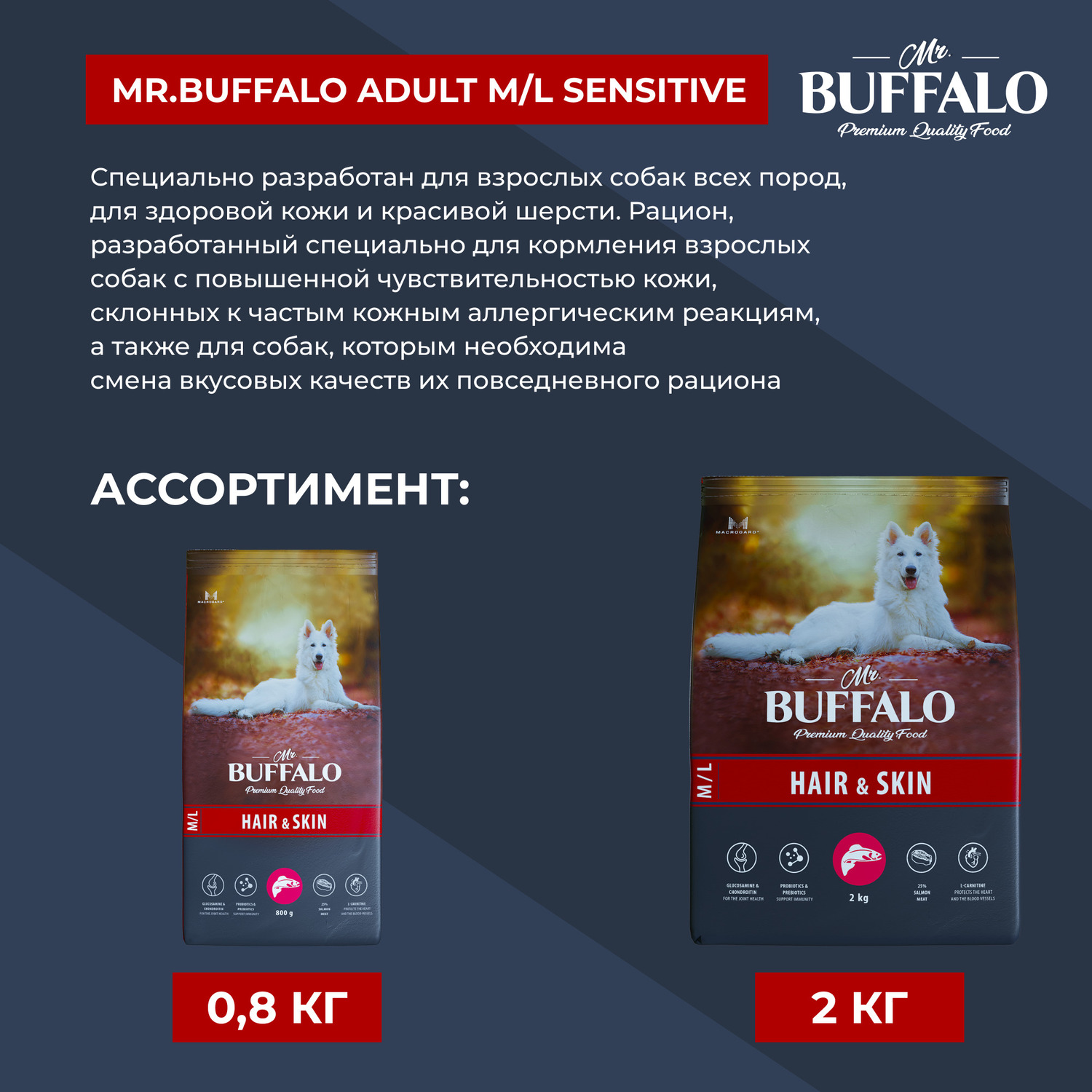 Сухой корм для собак Mr.Buffalo 2 кг (при аллергии и заболеваниях кожи, полнорационный) - фото 8