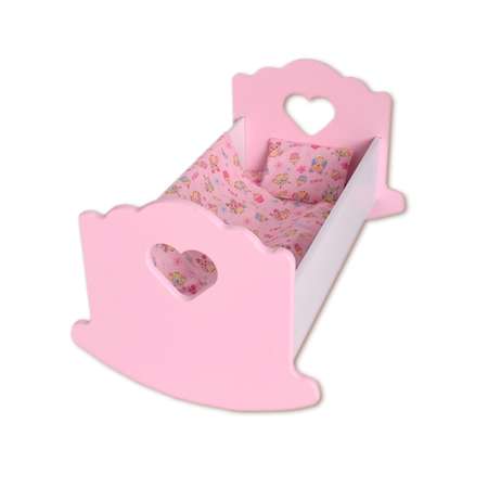 Кроватка для куклы до 41 см Pema kids бело розовая. Материал МДФ