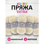 Пряжа Alize универсальная для вязания кардиганов игрушек Extra акрил 100 гр 220 м 5 мотков 1 молочный