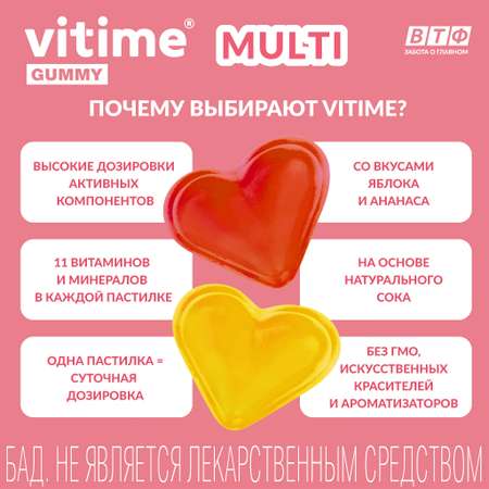 Мультивитамины для взрослых Vitime мармеладные пастилки №15