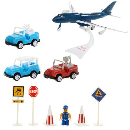 Машинки и самолет Veld Co инерционные + дорожные знаки