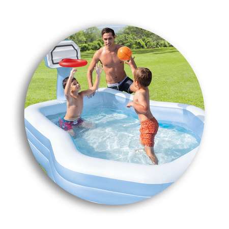 Детский надувной бассейн INTEX 257х188х130 см с баскетбольным кольцом и мячом