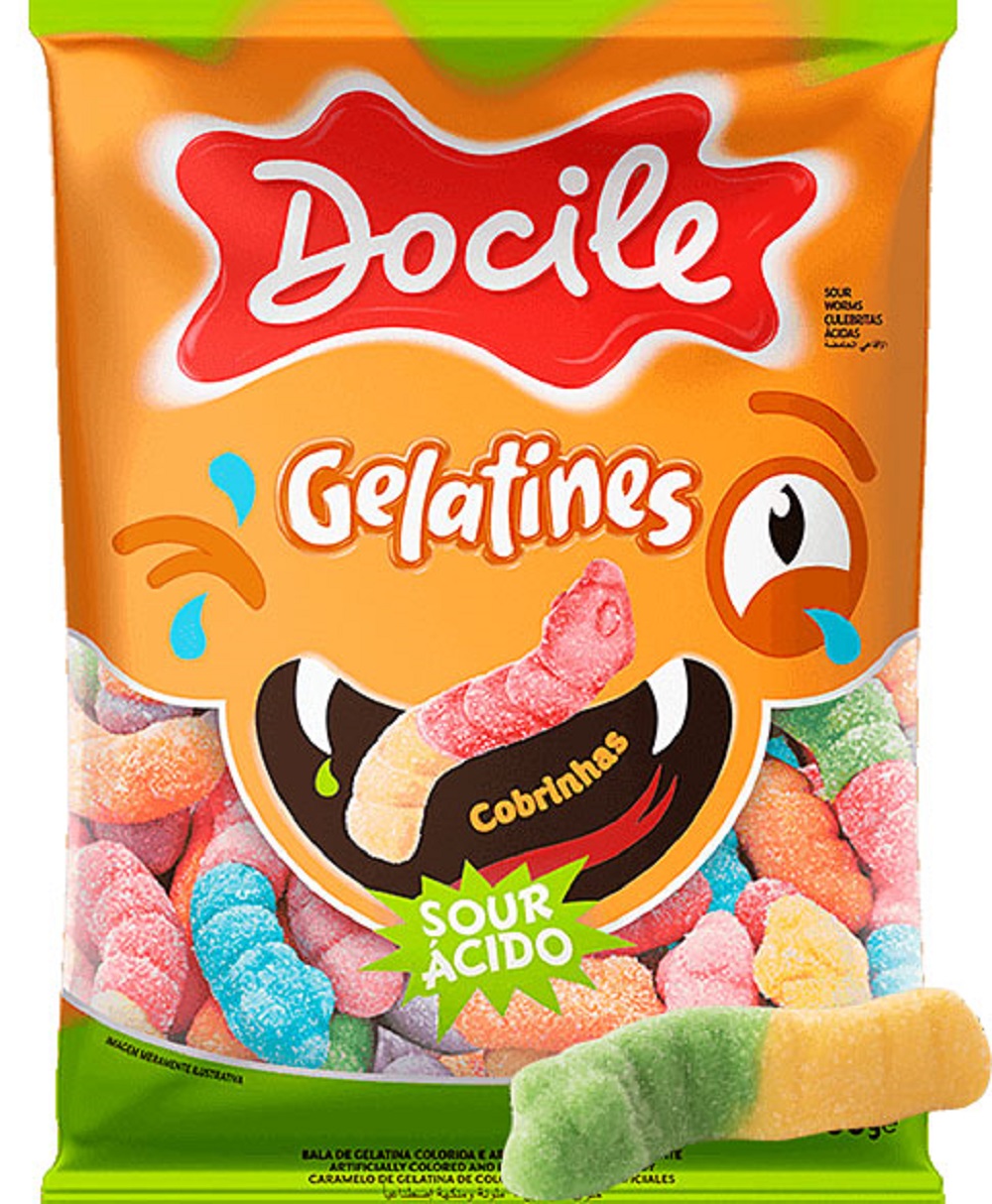 Жевательный мармелад Docile Gelatines sour worms ELATINES Червячки со вкусом ягод и фруктов 80г - фото 1