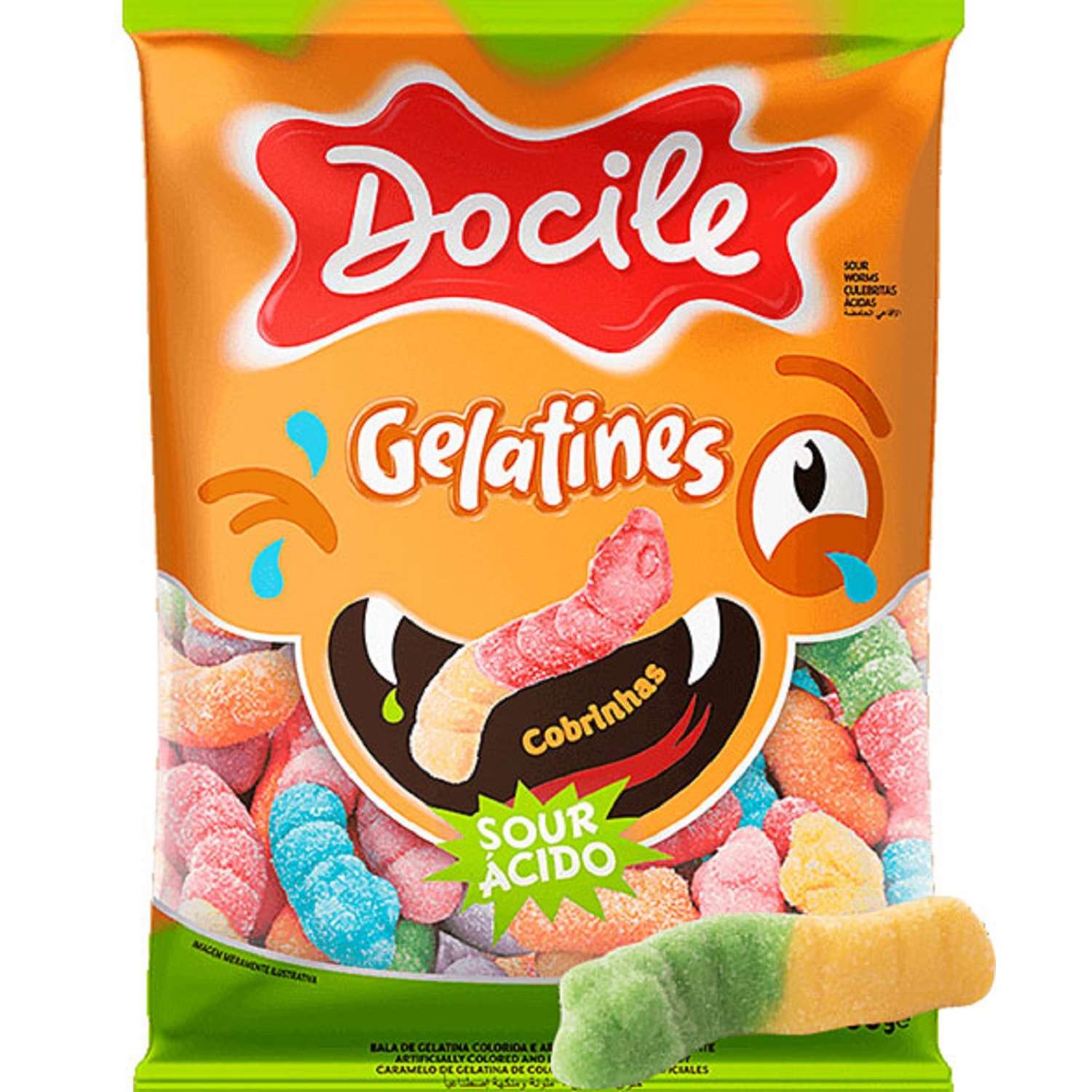 Жевательный мармелад Docile Gelatines sour worms ELATINES Червячки со вкусом ягод и фруктов 80г - фото 1