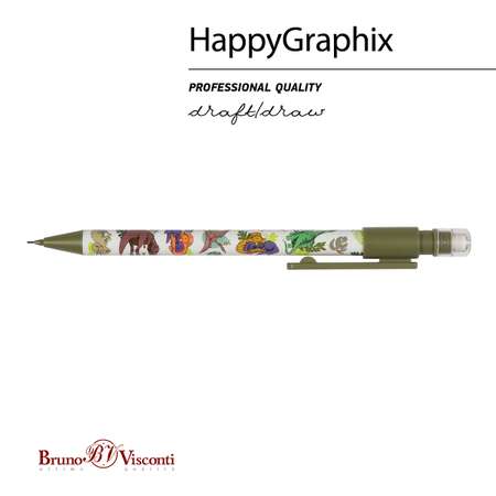 Набор из 4-х карандашей Bruno Visconti механические с ластиком HappyGraphix динозавры