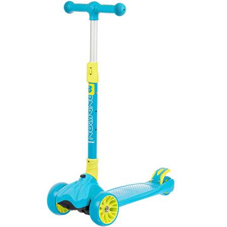 Самокат детский BONDIBON kids синего цвета со складным механизмом на руле и светящимися колесами 120 мм и 40 мм