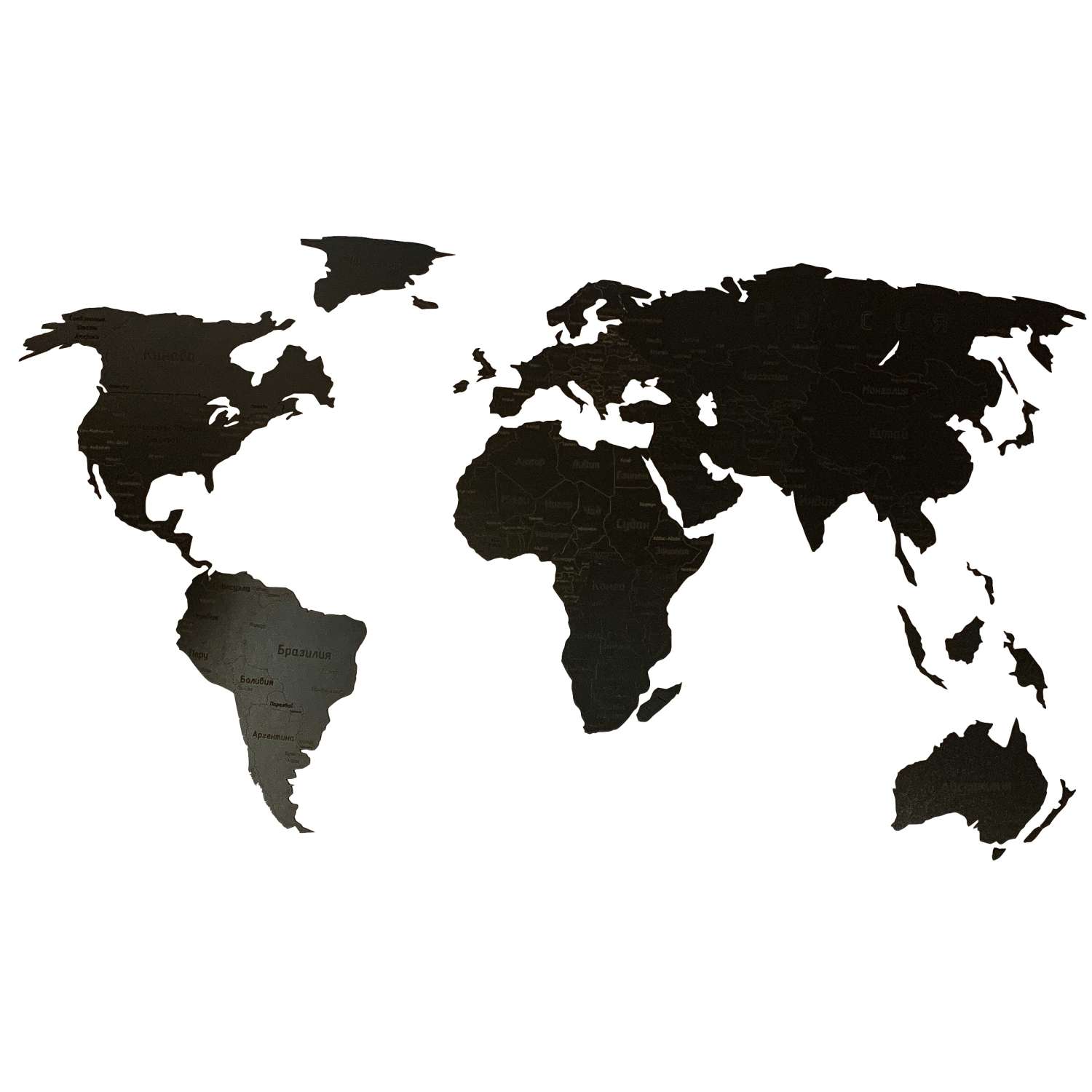 Карта мира настенная Afi Design деревянная с гравировкой 150х80 см Countries Rus черная - фото 1