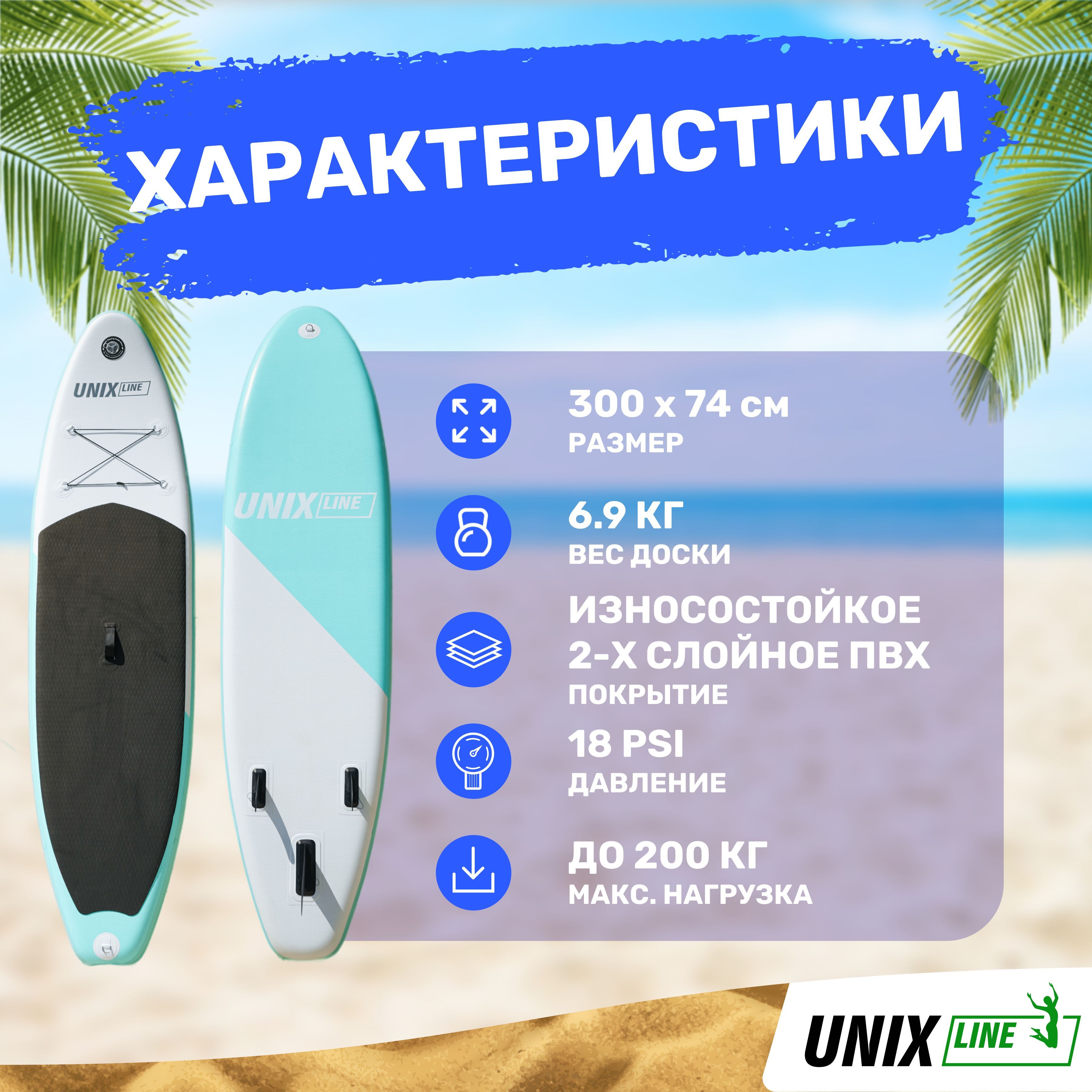 SUP-борд Calm Lake 300 см UNIX line В рюкзаке в комплекте весло 3 плавника насос с монометром - фото 3