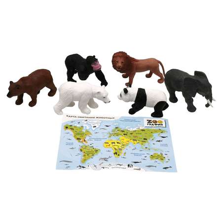 Игровой набор S+S Животные с картой обитания внутри 6 шт Zooграфия