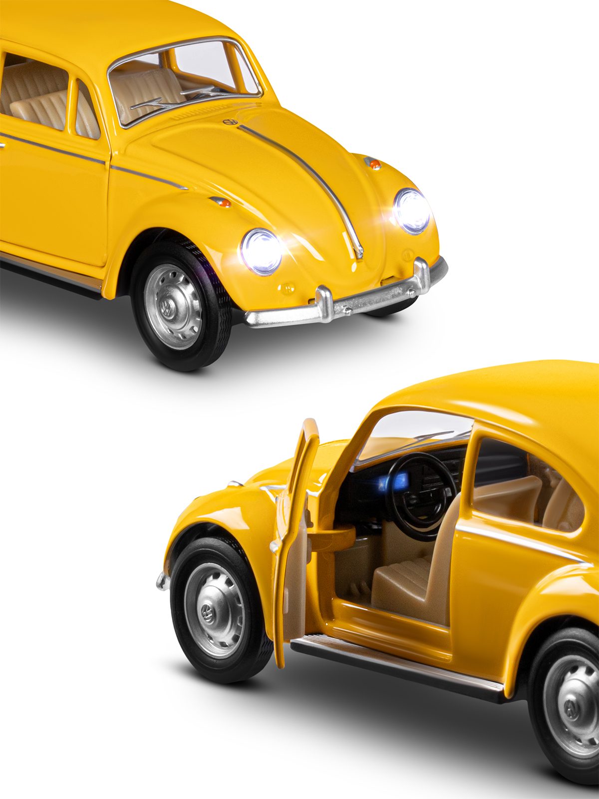 Автомобиль АВТОпанорама Volkswagen Classical Beetle 1967 1:28 желтый JB1251658 - фото 9