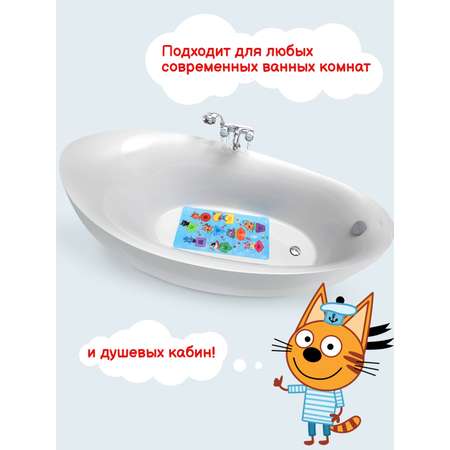 Коврик для ванны с присосками Varmax Три кота изучай фигуры синий 67 на 37см