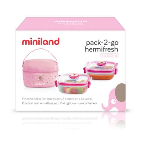 Термосумка Miniland Pack 2 Go HermifFresh с двумя контейнерами розовая