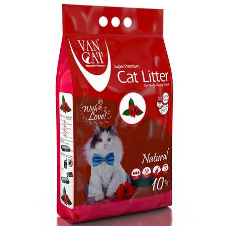 Наполнитель для кошек Van Cat комкующийся «‎100% Натуральный‎» без пыли 10 кг