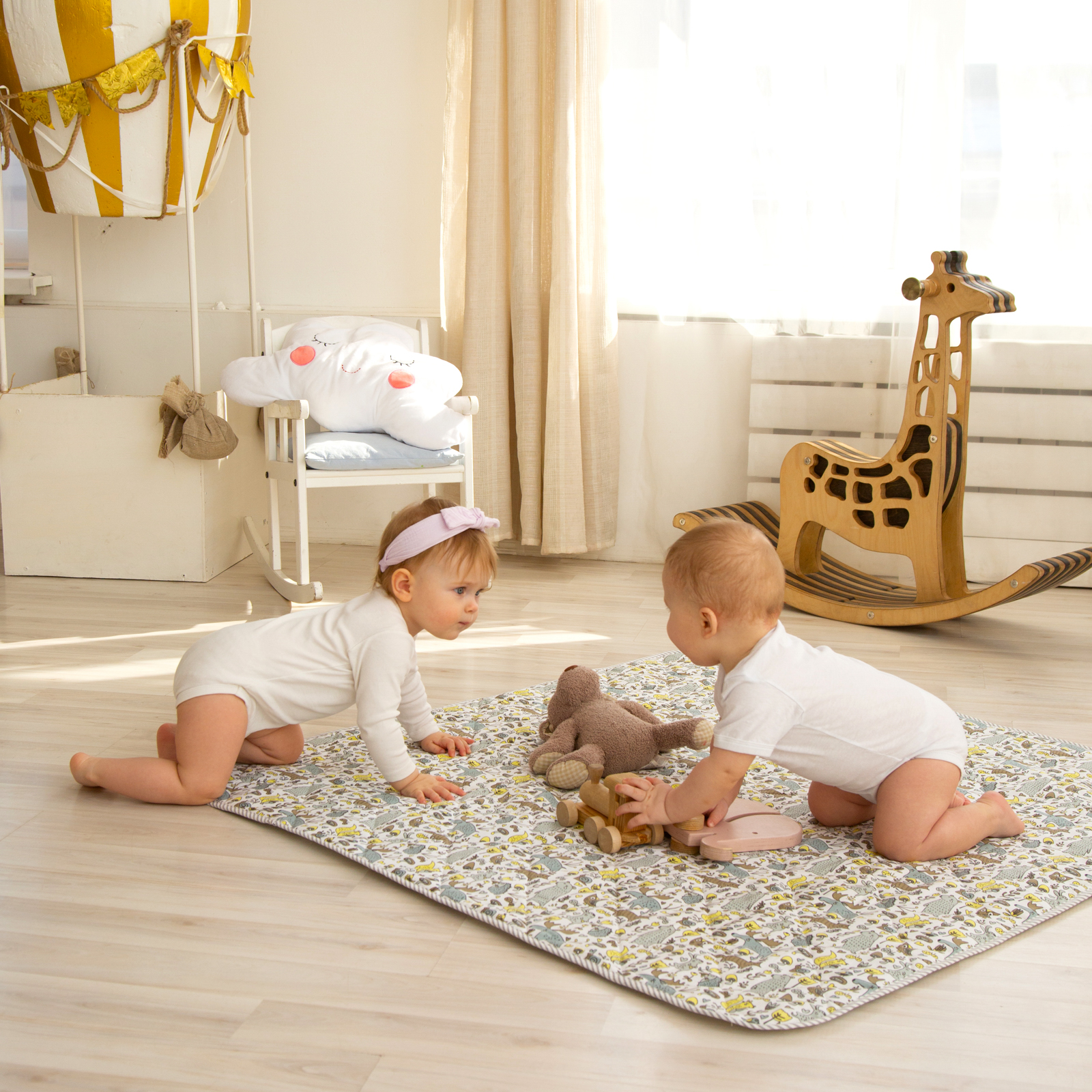 Коврик Amarobaby Soft Mat Зверята стеганный Жёлтый - фото 15