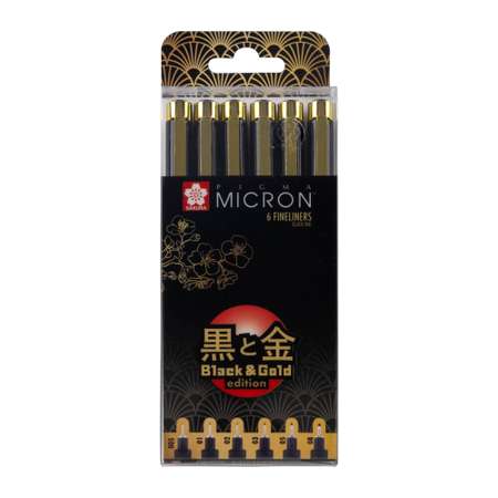 Набор черных капиллярных ручек Sakura Pigma Micron Gold Limited Edition 6 штук