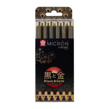 Набор черных капиллярных ручек Sakura Pigma Micron Gold Limited Edition 6 штук