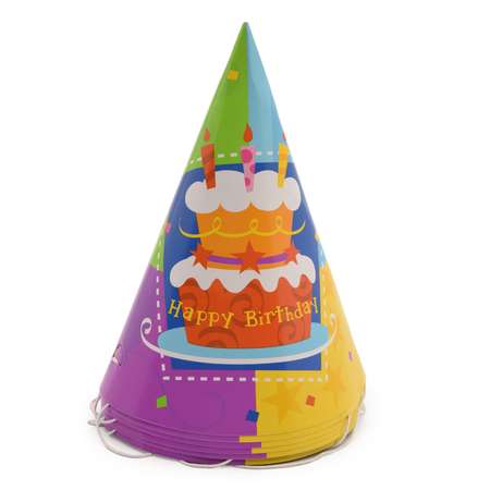 Колпак Веселая затея Торт Happy Birthday 6шт в ассортименте