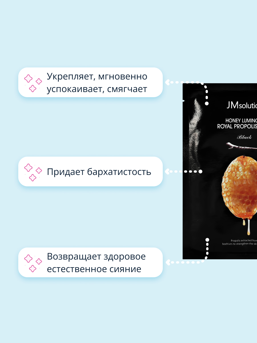 Маска тканевая JMsolution Black с прополисом укрепляющая 30 мл - фото 3