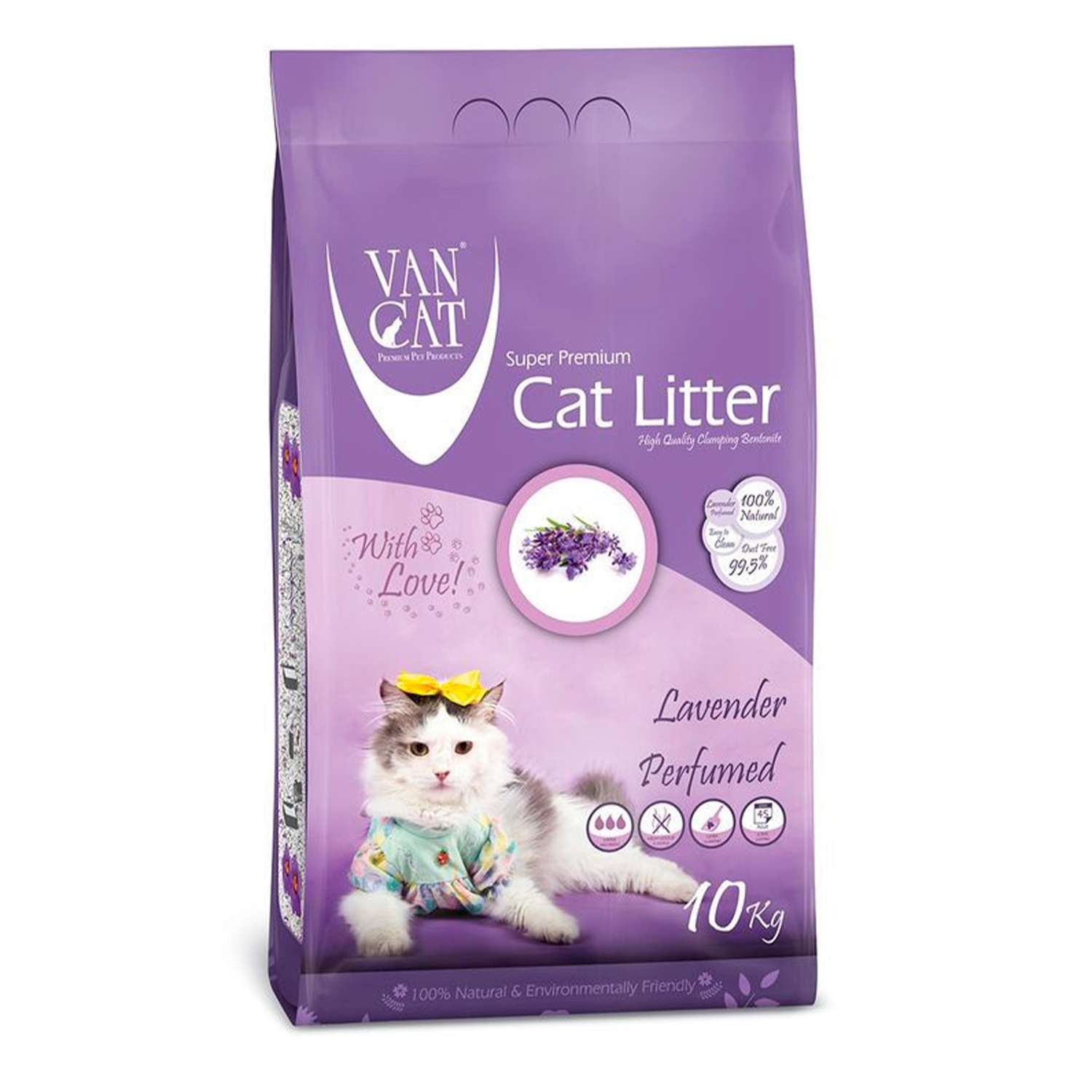 Наполнитель для кошек Van Cat комкующийся без пыли с ароматом Лаванды пакет 10 кг - фото 1