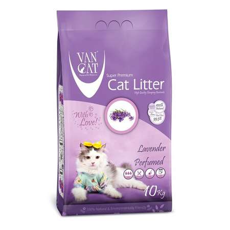 Наполнитель для кошек Van Cat комкующийся без пыли с ароматом Лаванды пакет 10 кг
