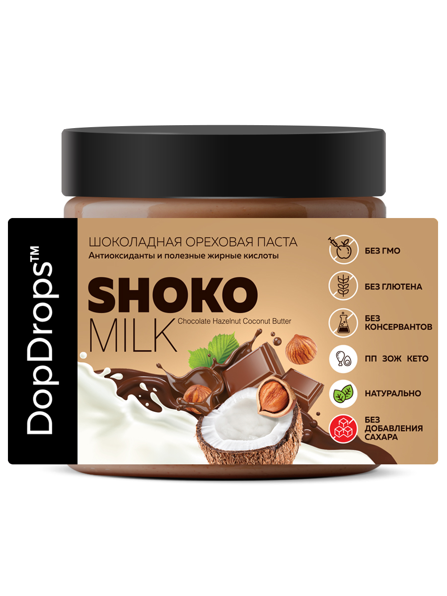 Шоколадная ореховая паста DopDrops фундук кокос с молочным шоколадом 500 г - фото 4