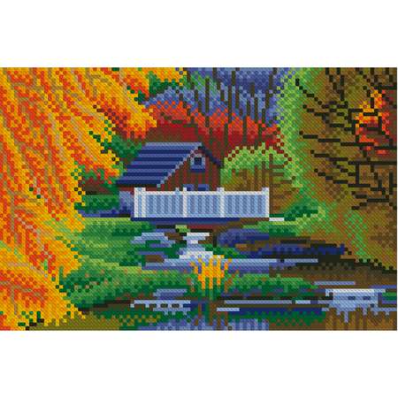 Алмазная мозаика Рыжий кот Осенний пейзаж 22х32
