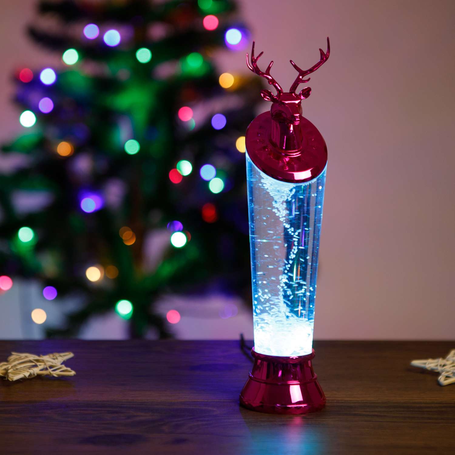 Свеча декоративная BABY STYLE Олень малиновый LED масляная колба блестки USB 29.5 см - фото 2