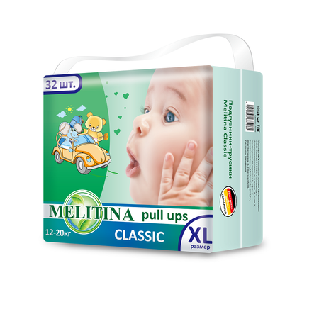 Подгузники-трусики Melitina для детей Classic размер XL12-20кг 32 шт 50-8528