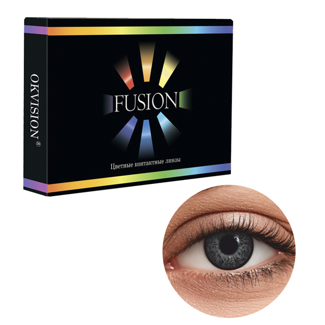 Цветные контактные линзы OKVision Fusion monthly R 8.6 -4.00 цвет Ivory Black 2 шт 1 месяц - фото 1