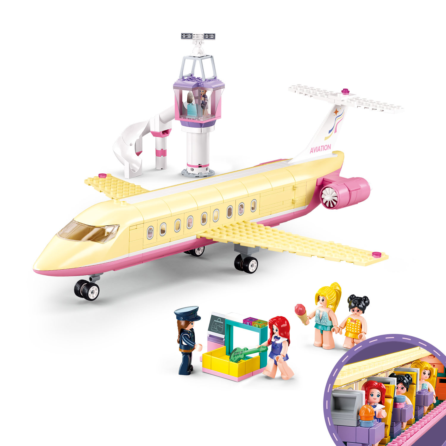 SLUBAN Girls Dream Plane + Control Tower 384 Pieces Construction Game