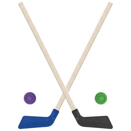 Набор для хоккея Задира Клюшка хоккейная детская синяя и чёрная 80 см+ 2 шайбы